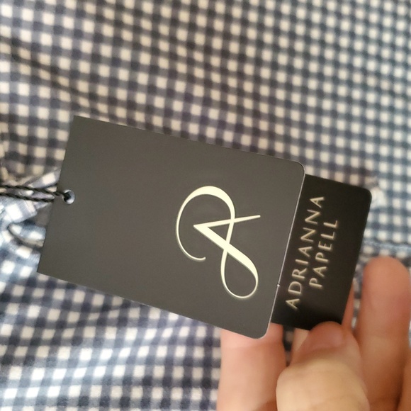 Adrianna Papell Blue White Gingham Top With Ties Size L NWT'S - Picture 8 of 10